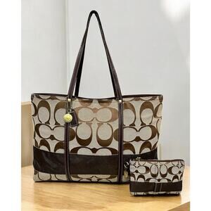 Y2K Coach 11099 Legacy Signature Stripe Large Tote & 40028 Signature Wristlet